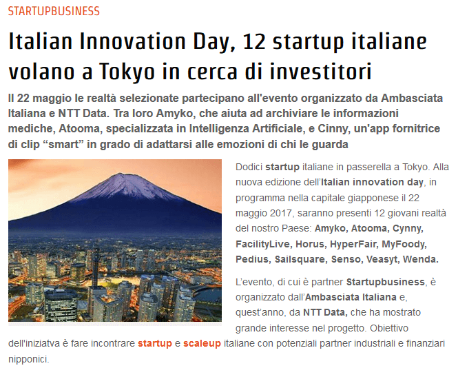 ItaliInnovation Day, 12 startup italiane volano a Tokyo in cerca di investitori (EconomyUp)