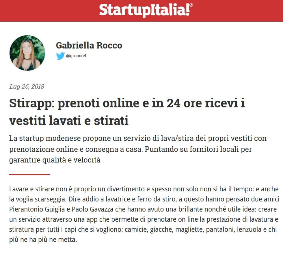 Stirapp: prenoti online e in 24 ore ricevi i vestiti lavati e stirati (StartupItalia!)