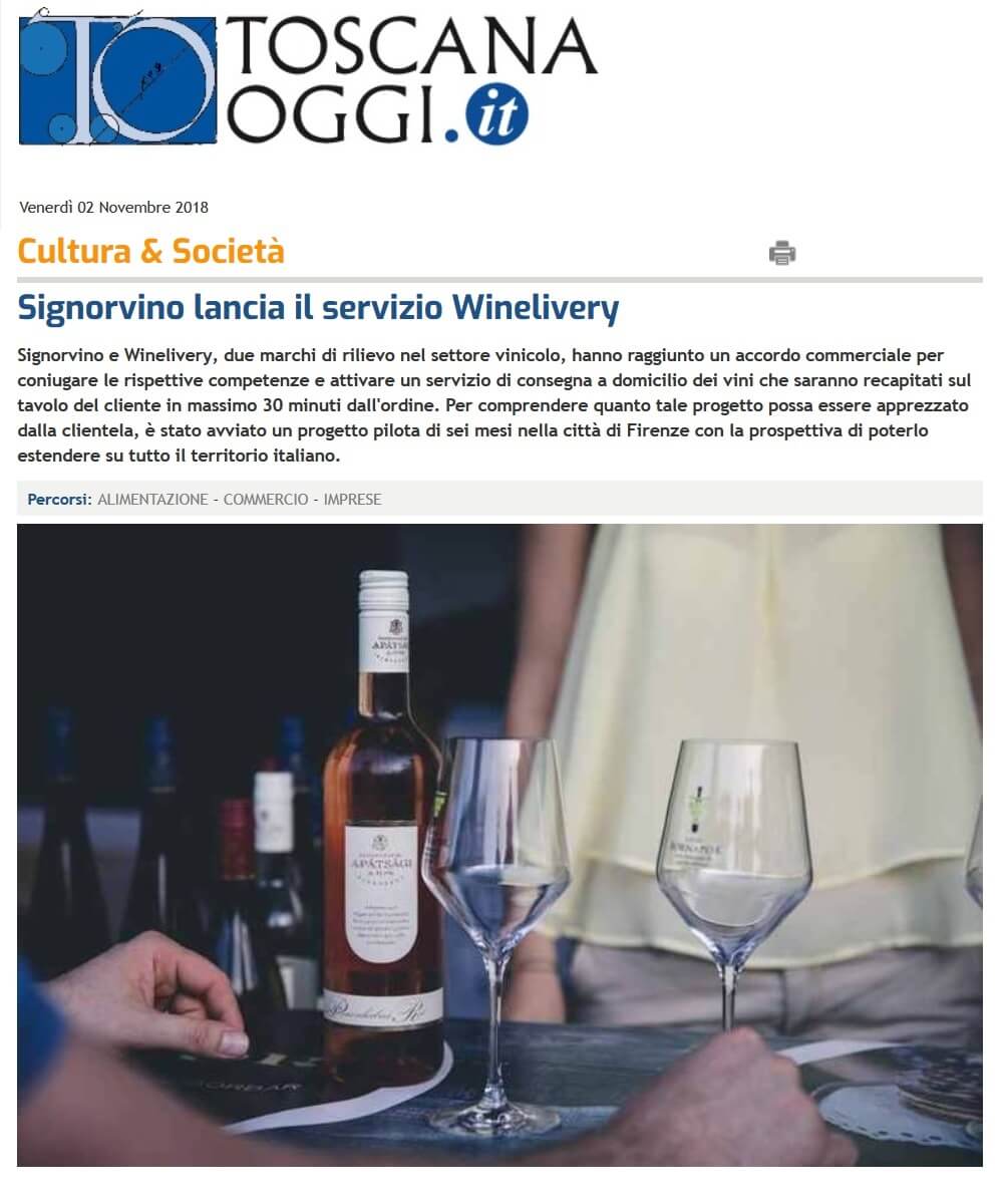 Signorvino lancia il servizio Winelivery (Toscana Oggi)