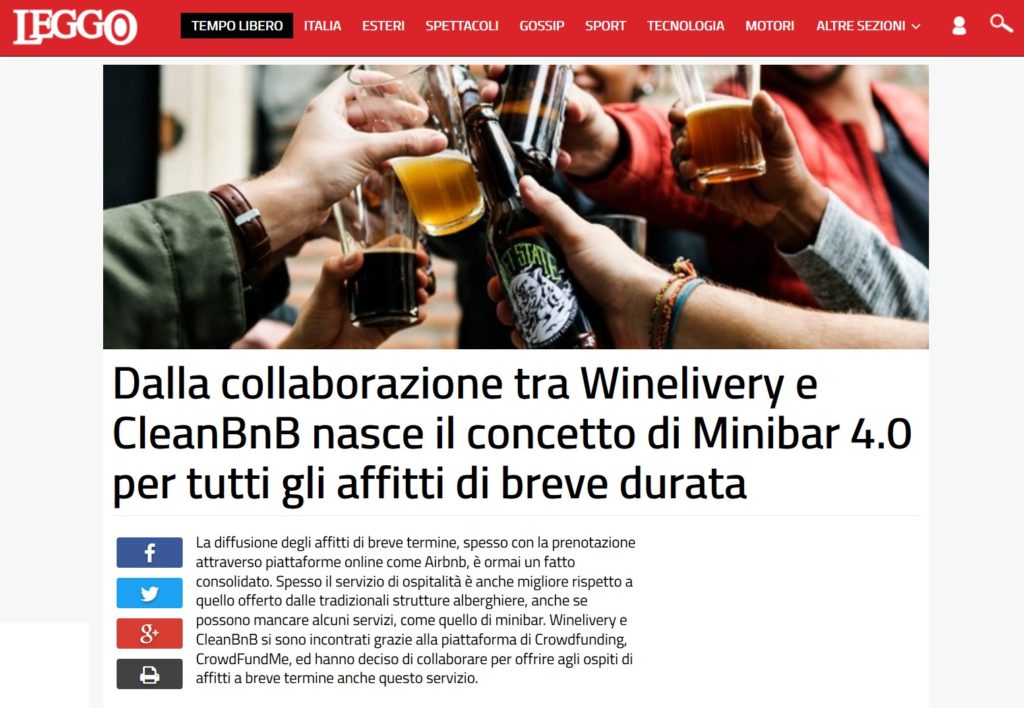 Dalla collaborazione tra Winelivery e CleanBnB nasce il concetto di Minibar 4.0 per tutti gli affitti di breve durata (Leggo)