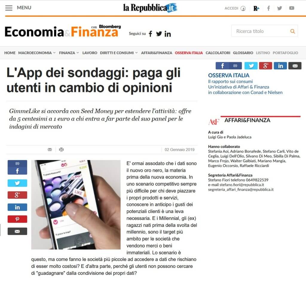 L'App dei sondaggi: paga gli utenti in cambio di opinioni (La Repubblica)