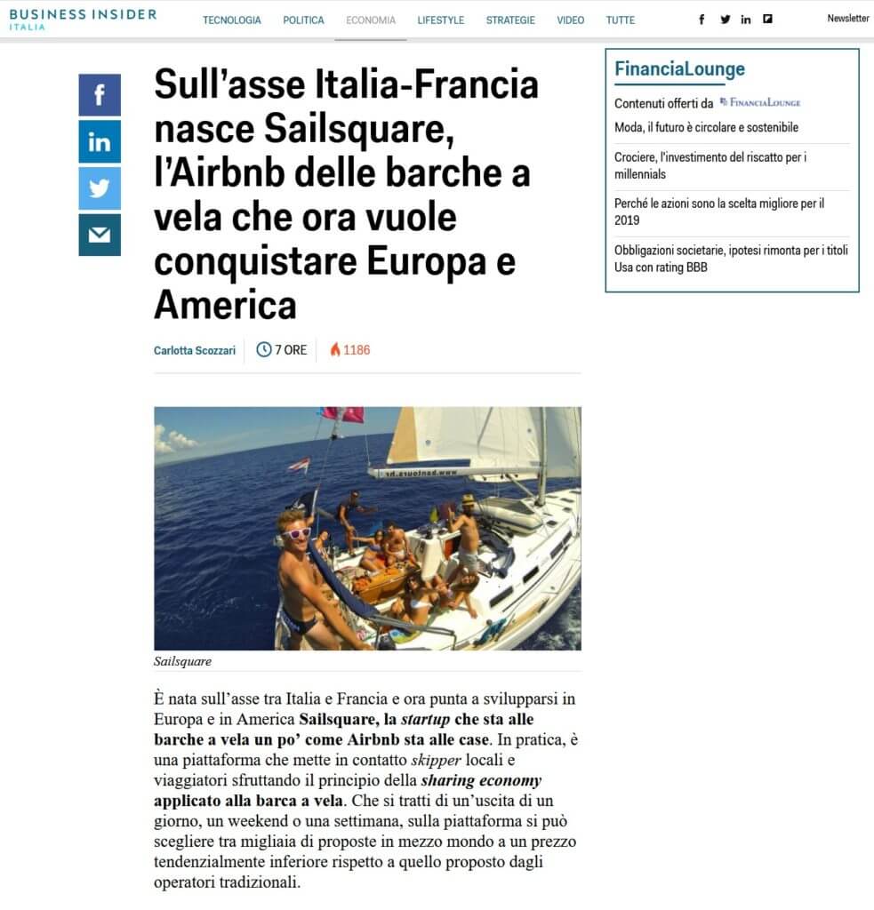 Sull’asse Italia-Francia nasce Sailsquare, l’Airbnb delle barche a vela che ora vuole conquistare Europa e America (Business Insider Italia)