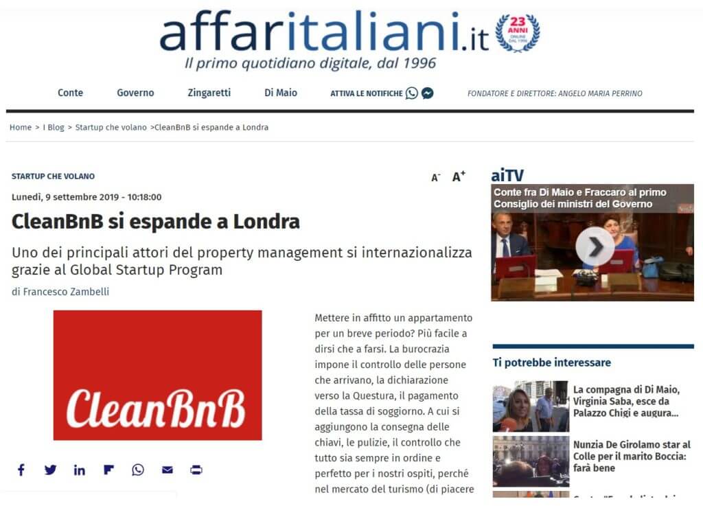 CleanBnB si espande a Londra (Affaritaliani)