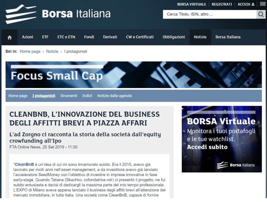 CleanBnB, l'innovazione del business degli affitti brevi a Piazza Affari (Borsa Italiana)