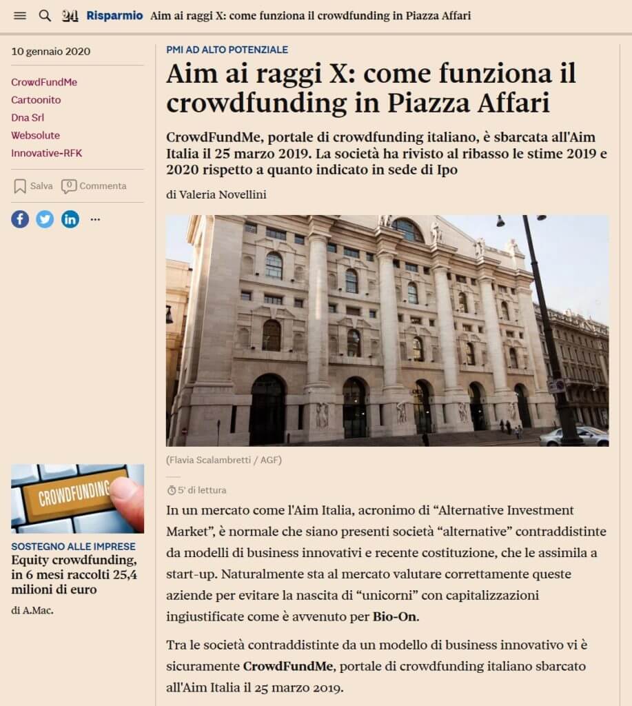 Aim ai raggi X: come funziona il crowdfunding in Piazza Affari (Il Sole 24 Ore)
