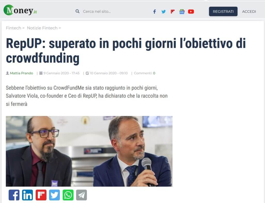 RepUP: superato in pochi giorni l'obiettivo di crowdfunding (Money.it)