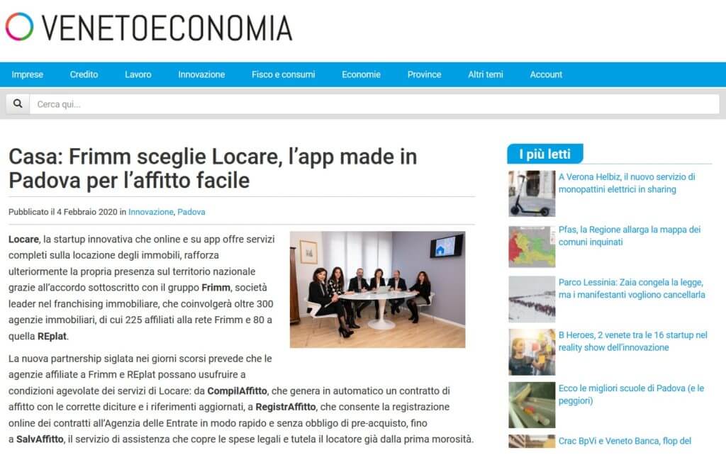 Casa: Frimm sceglie Locare, l'app made in Padova per l'affitto facile (VenetoEconomia)