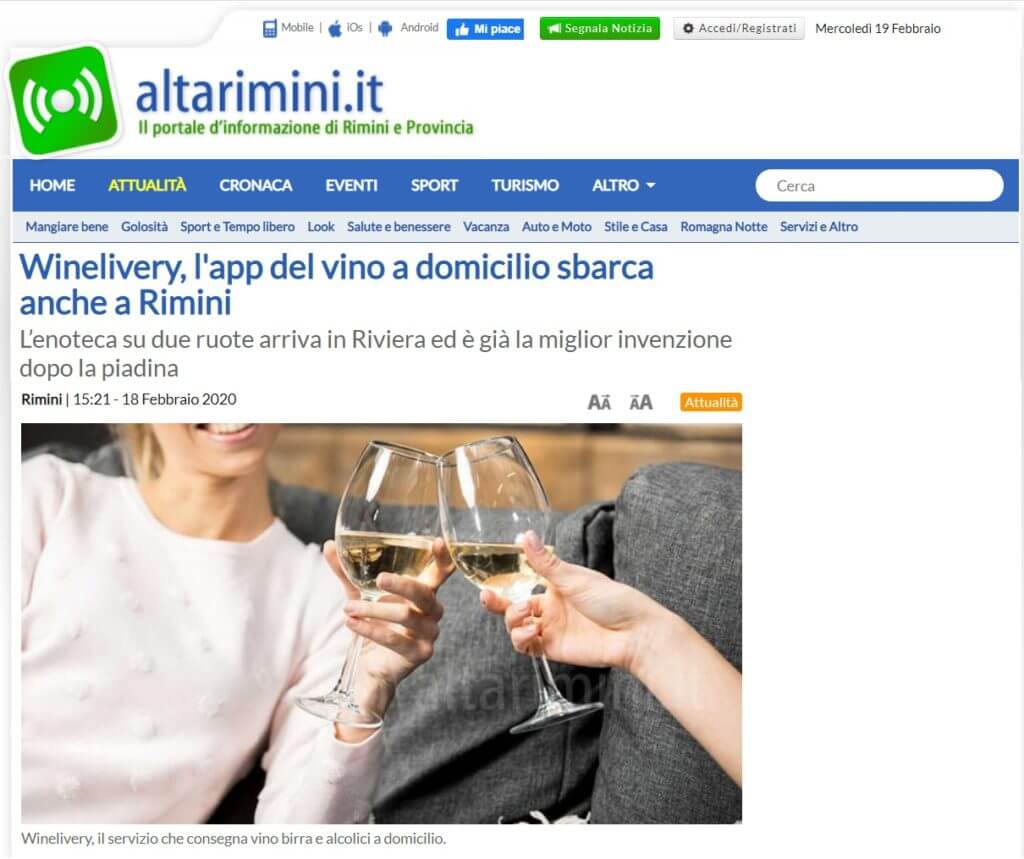 Winelivery, l'app del vino a domicilio sbarca anche a Rimini (Altarimini.it)
