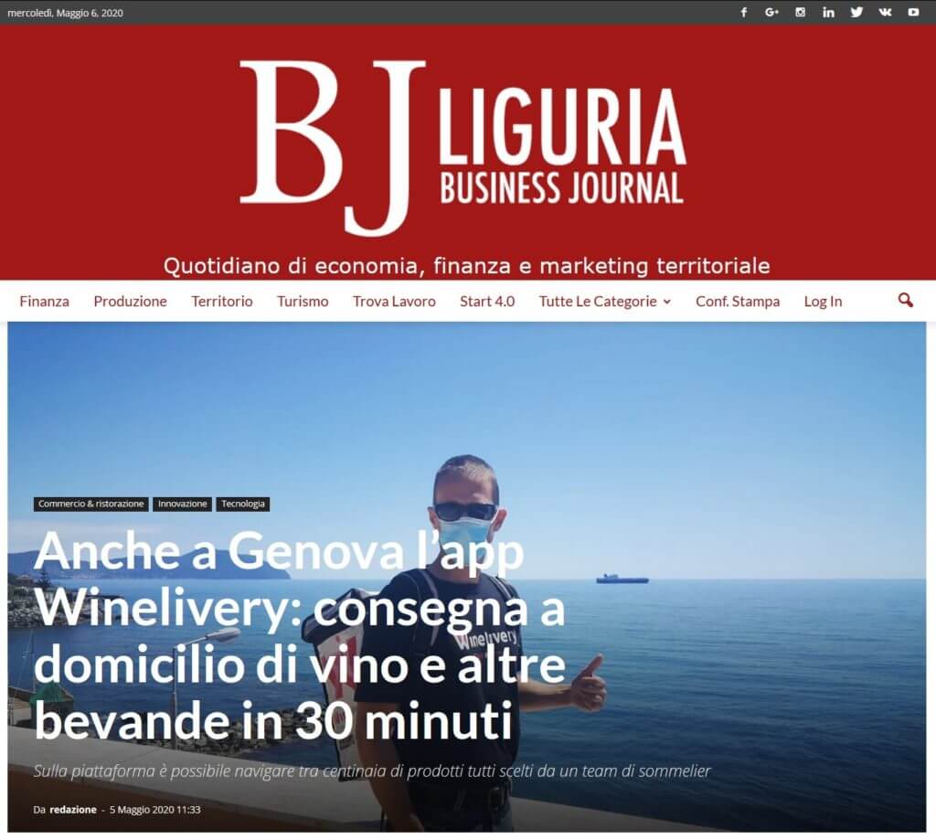 Anche a Genova l'app Winelivery: consegna a domicilio di vino e altre bevande in 30 minuti (Liguria Business Journal)