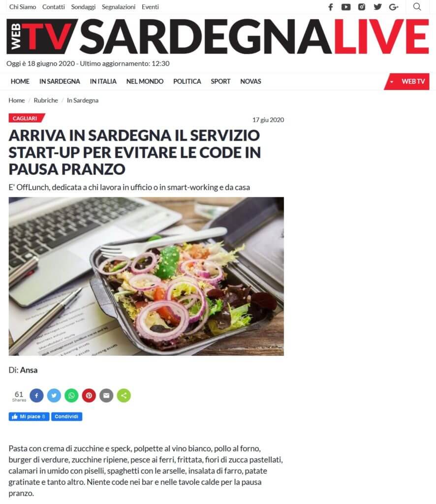 Arriva in Sardegna il servizio start-up per evitare le code in pausa pranzo (Sardegna Live)