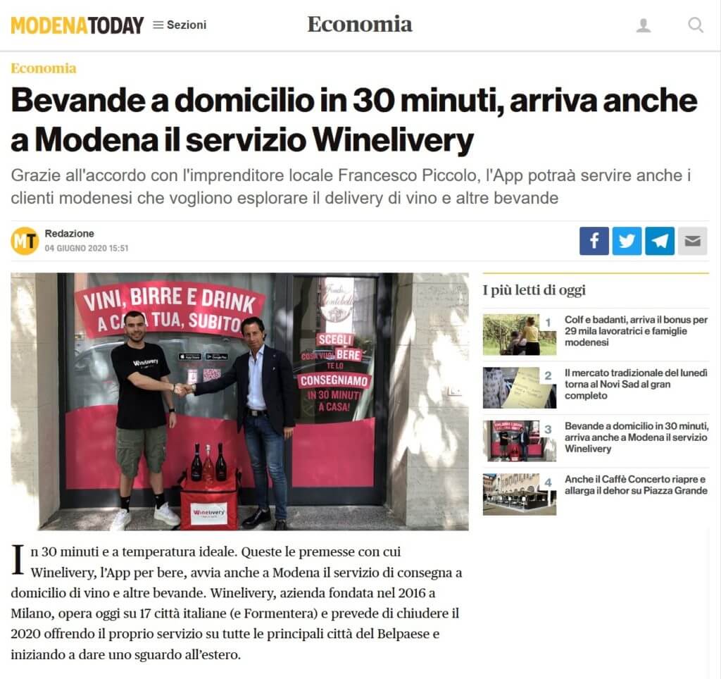 Bevande a domicilio in 30 minuti, arriva anche a Modena il servizio Winelivery (ModenaToday)