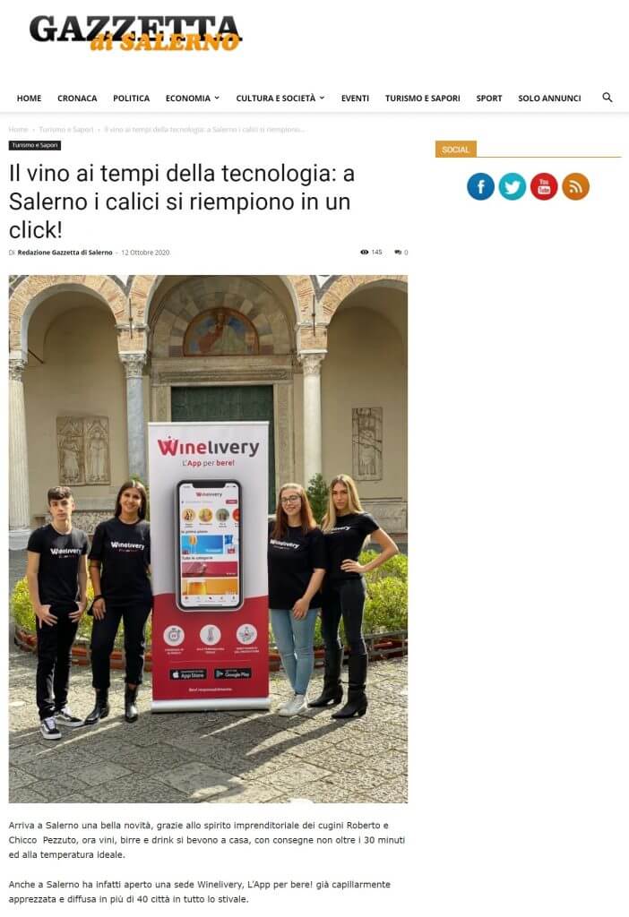 Il vino ai tempi della tecnologia: a Salerno i calici si riempiono in un click! (Gazzetta di Salerno)