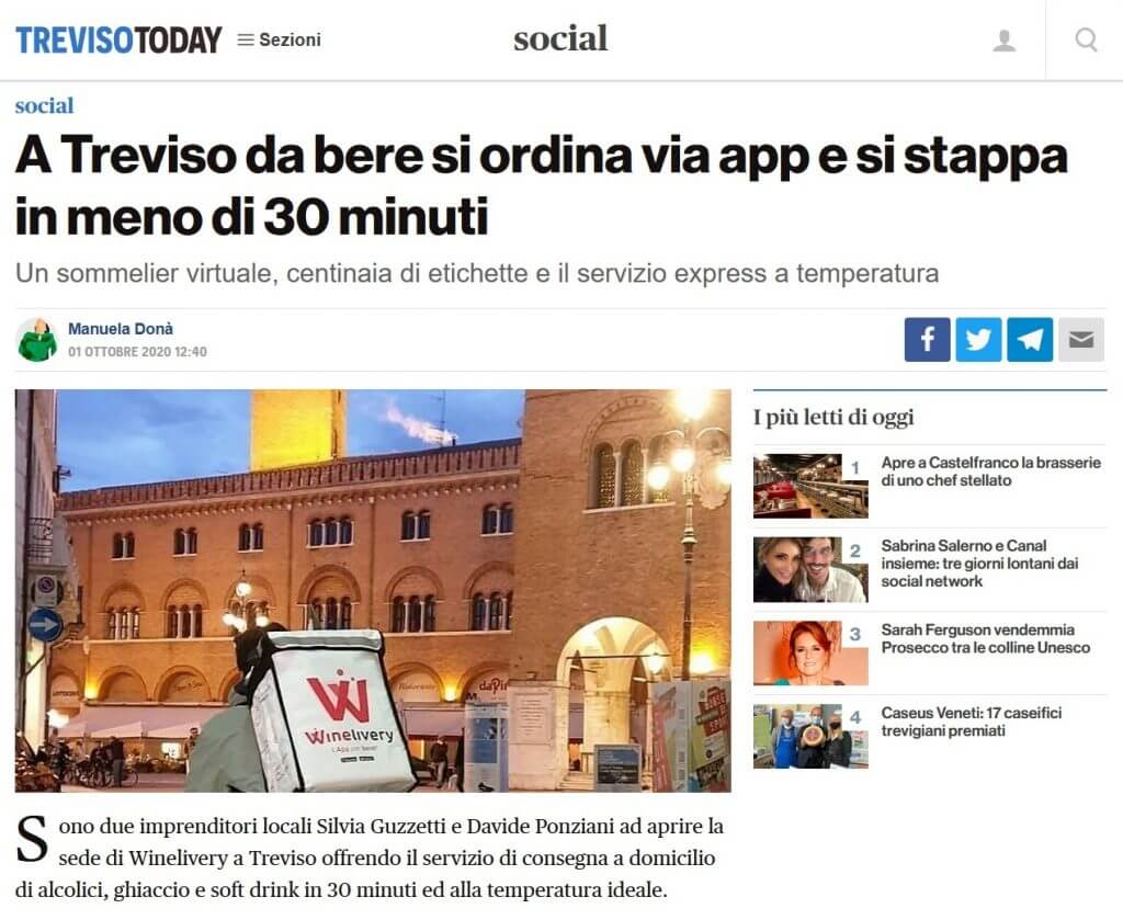 A Treviso da bere si ordina via app e si stappa in meno di 30 minuti (TrevisoToday)