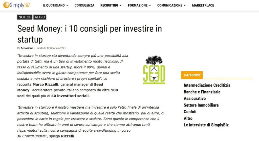 Seed Money: i 10 consigli per investire in startup (SimplyBiz)