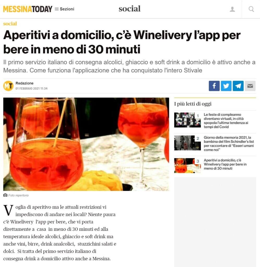 Aperitivi a domicilio, c'è Winelivery l'app per bere in meno di 30 minuti (MessinaToday)