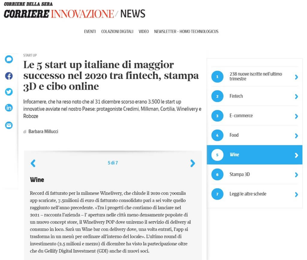 Le 5 start up italiane di maggior successo nel 2020 tra fintech, stampa 3D e cibo online (Corriere Innovazione)