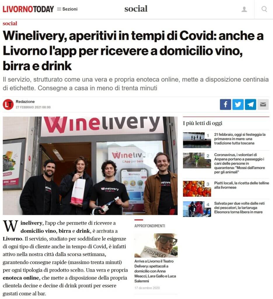 Winelivery, aperitivi in tempi di Covid: anche a Livorno l'app per ricevere a domicilio vino, birra e drink (LivornoToday)