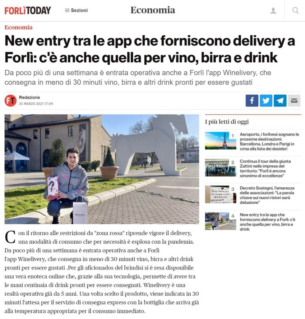 New entry tra le app che forniscono delivery a Forlì: c'è anche quella per vino, birra e drink (ForlìToday)