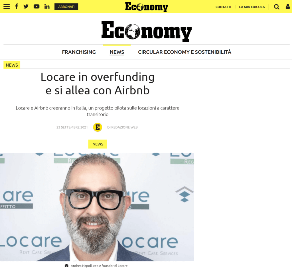 Locare in overfunding e si allea con Airbnb (Economy Magazine)
