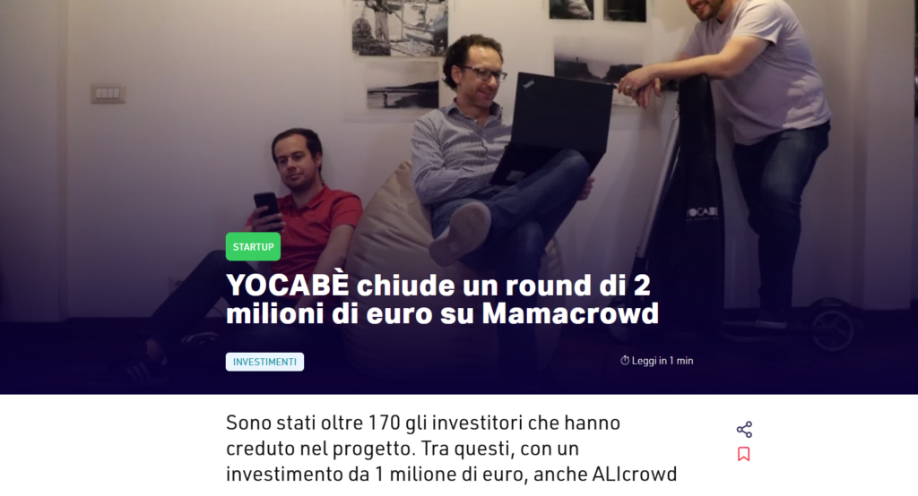 YOCABÈ chiude un round di 2 milioni di euro su Mamacrowd (StartupItalia)