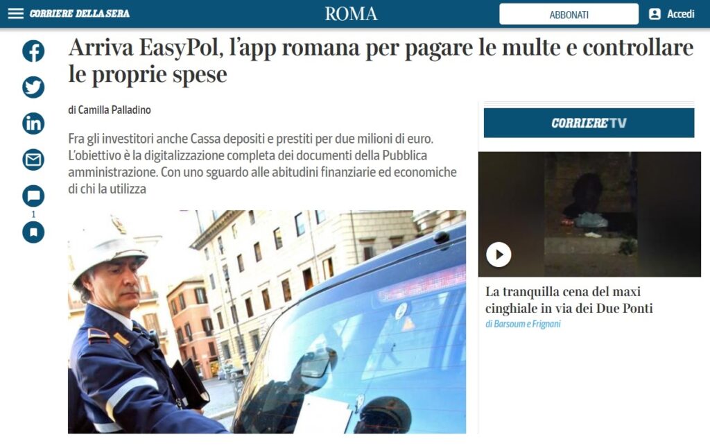 Arriva EasyPol, l’app romana per pagare le multe e controllare le proprie spese (Corriere Roma)
