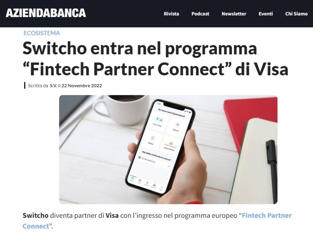 Switcho entra nel programma "Fintech Partner Connect" di Visa (AziendaBanca)