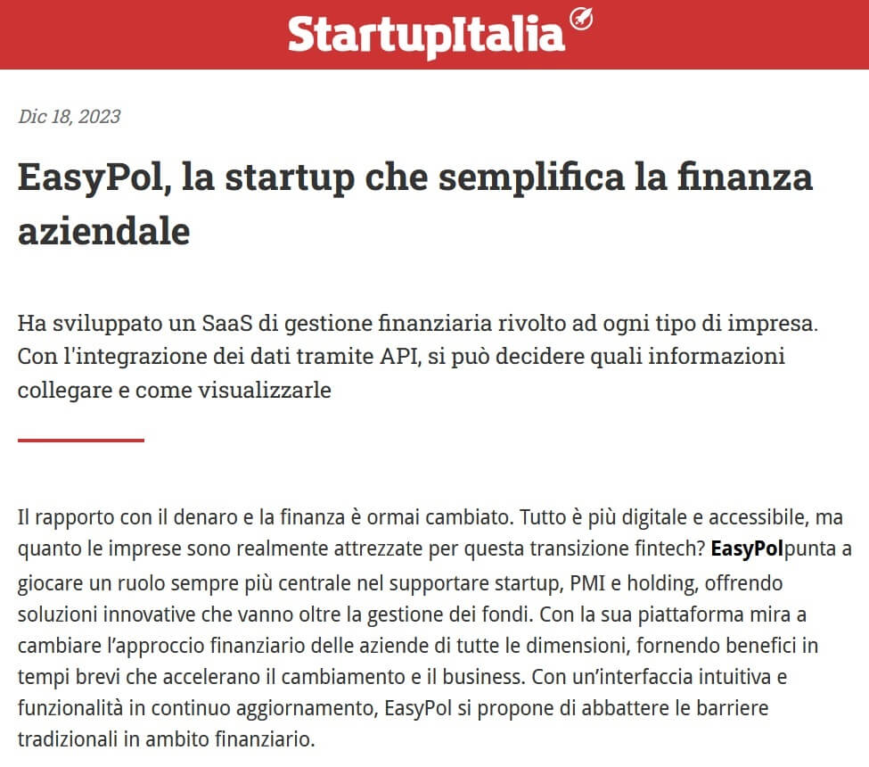 EasyPol, la startup che semplifica la finanza aziendale (StartupItalia)