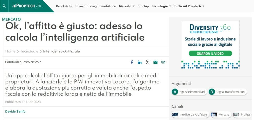 Ok, l’affitto è giusto: adesso lo calcola l’intelligenza artificiale (Proptech360)