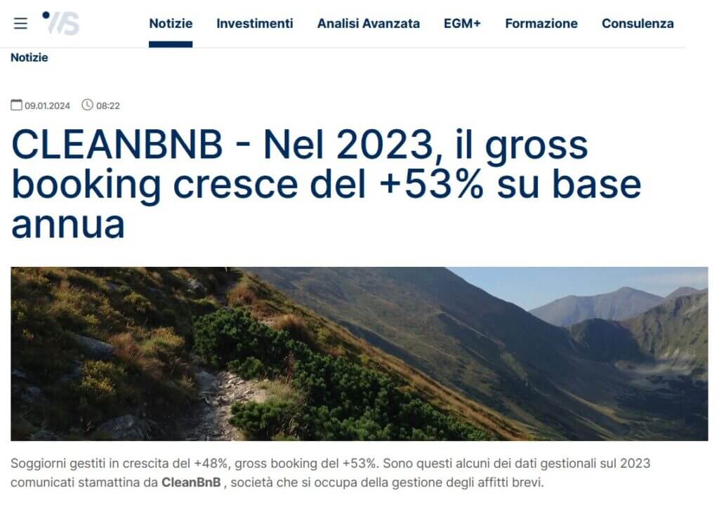 CleanBnB - Nel 2023, il gross booking cresce del +53% su base annua (Websim)