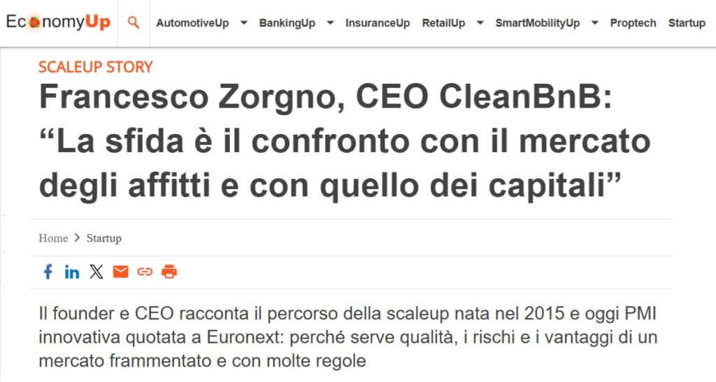 Francesco Zorgno, CEO CleanBnB: “La sfida è il confronto con il mercato degli affitti e con quello dei capitali” (EconomyUP)