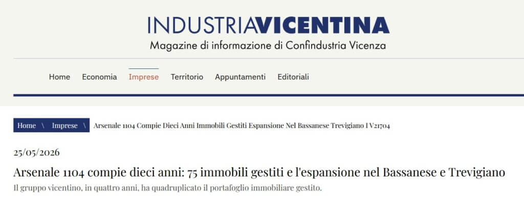 Arsenale 1104 compie dieci anni: 75 immobili gestiti e l'espansione nel Bassanese e Trevigiano (Industria Vicentina)